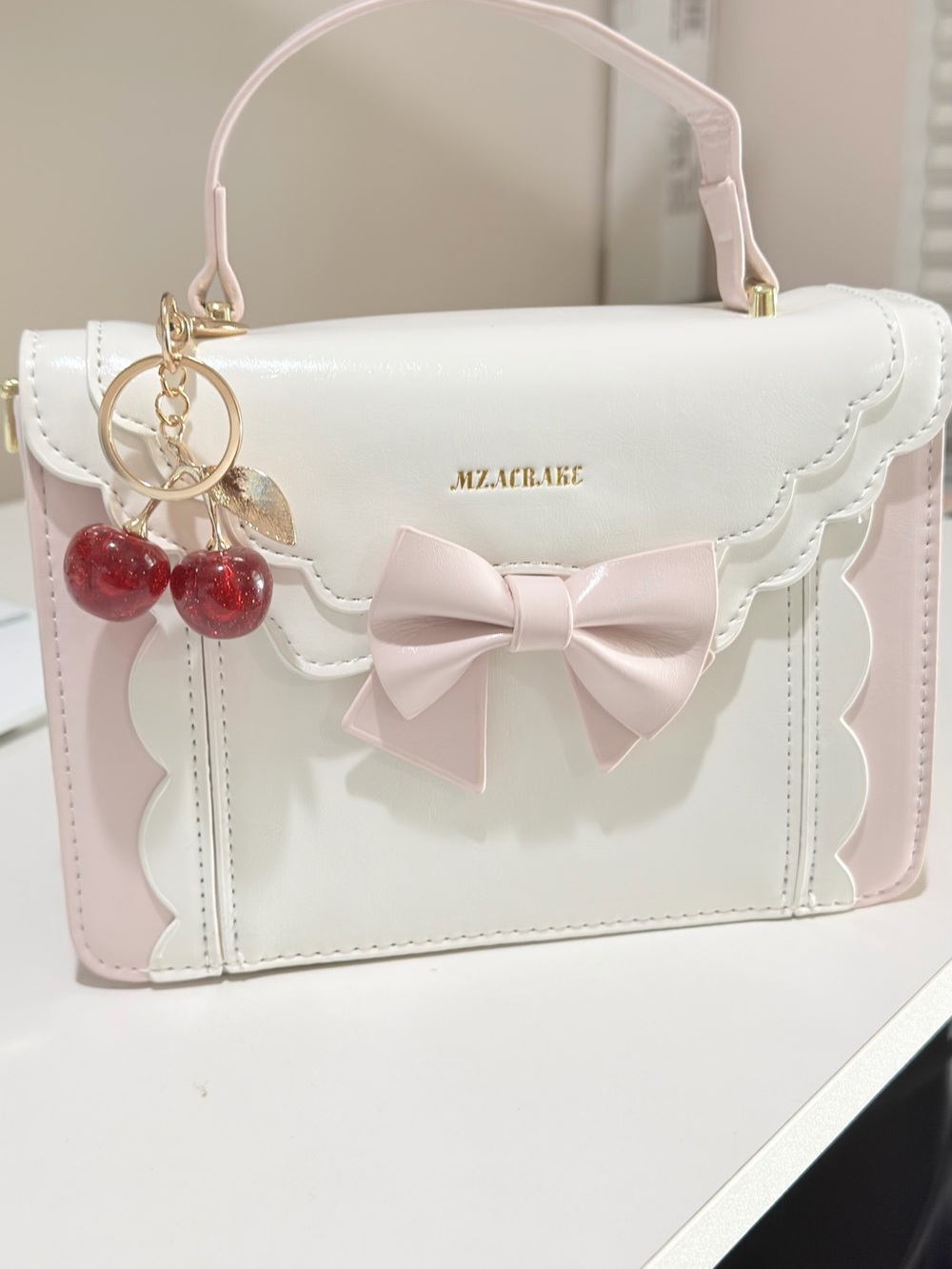 Pink & White Bow Top-Handle Satchel